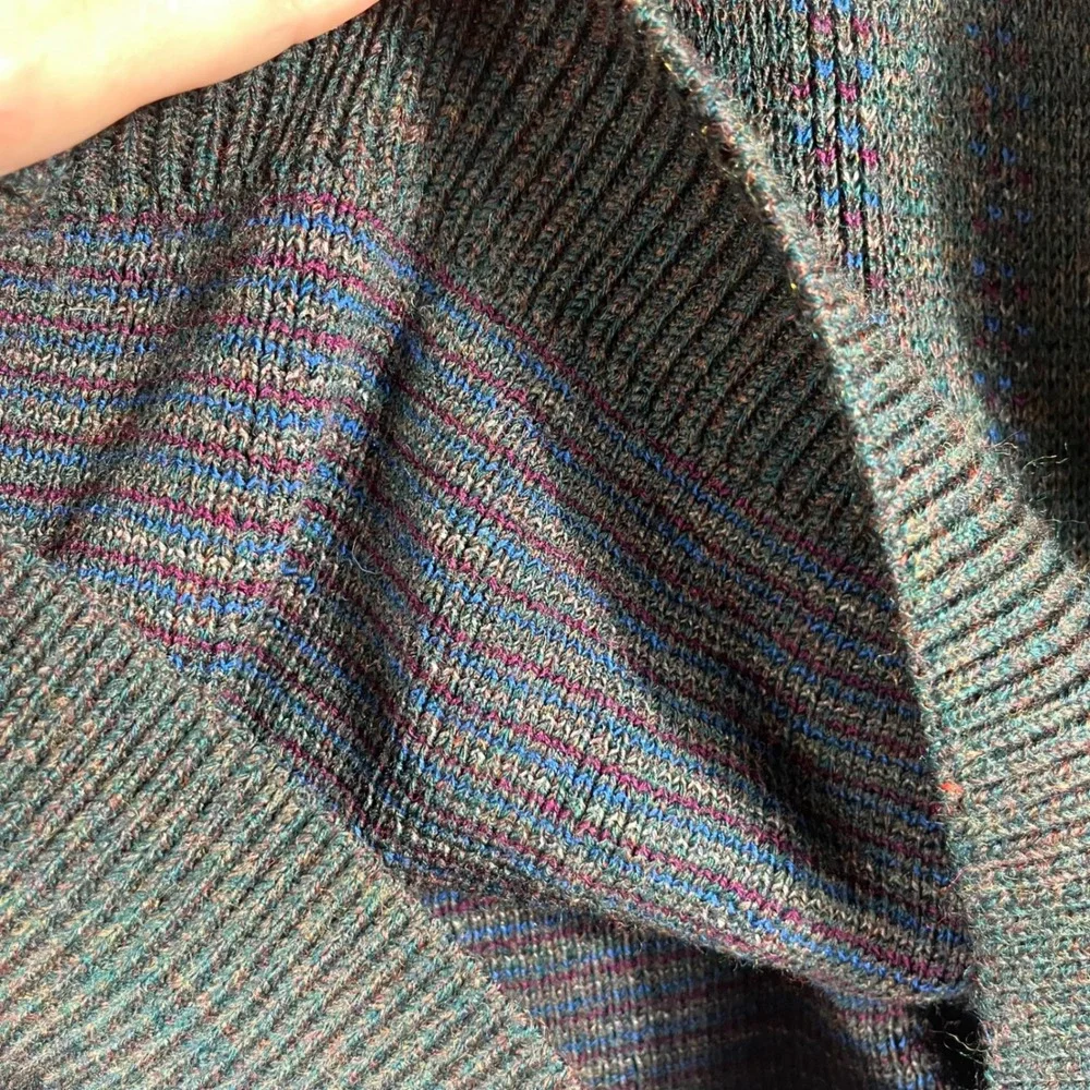 Vtg 90s Y2K Jantzen Knit Sweater Men's L Green Maroon Striped Fisherman‎ Grandpa
